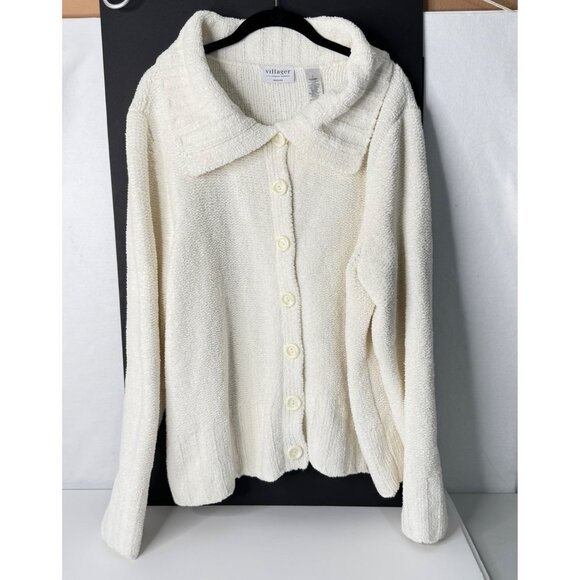 Vintage White Villager By Liz Claiborne Womens Button-Up Collar Cardigan Sweater - Picture 1 of 10